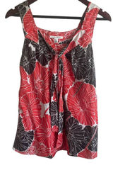 Y2K Banana Republic Women Top S Red Black Tropical Floral‎ Babydoll Festival Photo 0