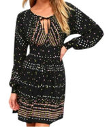 Free People Coryn Boho Long Sleeve Printed Mini‎ Dress Black Size 6 Festival Photo 0