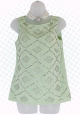 Banana Republic Mint Green Beaded Diamond Print Sleeveless Blouse Size 6 Photo 0