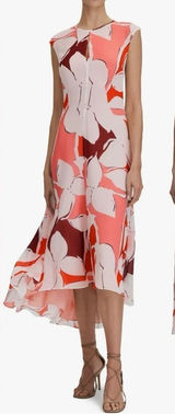 NEW Reiss Chiffon Becci Floral chiffon High-Low Midi open Back Dress Sz 2 Photo 0