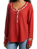 FREE‎ PEOPLE WE THE FREE Rainbow Thermal Waffle Knit Embroidered Henley Top M Photo 0