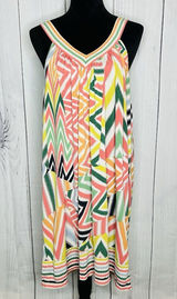 BCBG MAXAZRIA Women's Stretch Summer Abstract Sleeveless Dress Sz L V-Neck Photo 0