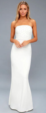 Lulus White Pearl Strapless Maxi Dress Mermaid Gown Bridal Event NWT Size M Photo 0