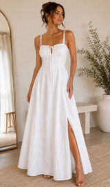 Haute Monde Maxi Dress Womens L White Corset Lace Up Back Slit Boho Bridal Photo 0
