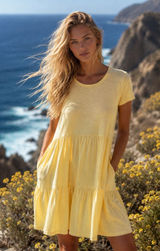 Old Navy Mini Dress Butter Yellow Coastal Cottagecore Tiered S Soft Quiet Luxury Photo 0