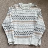 American Eagle Women's Patterned Sweater - Cream and Gray Photo 0