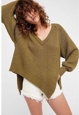 Free People West Coast Asymmetrical V Neck Long Sleeve Sweater Green XS Photo 0