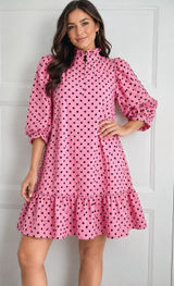 ASOS Pink Polka Dot Puff Sleeve Mini Dress US 2 Photo 0