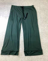 Green Wide Leg Pajama Pants with Drawstring and Black Piping Detail…‎ Photo 0
