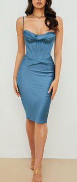 NEW House of CB Aegean Blue Corset Midi Dress Photo 0