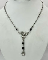 silver tone and black floral rhinestone pendant necklace Photo 0