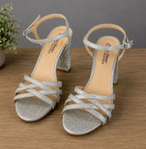 American Glamour Badgley Mischka Silver Glitter Block Heel Sandals Womens 6‎ Photo 0