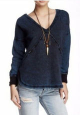 Free People Women’s Indigo Western Long Sleeve Cotton Pullover Top Size SP Photo 0