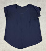 Athropologie‎ Pleione Blouse Womens M Blue Scoop Neck Short Sleeve Pleated Tunic Photo 0
