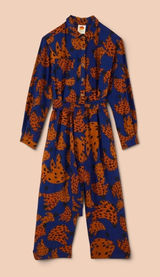 Farm Rio Banana Blue & Brown Printed Jumpsuit with Tie Waist Size Small Photo 0