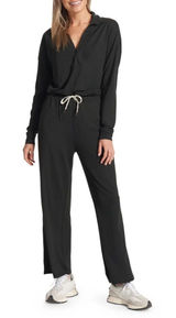 Vuori‎ Black Lux Intentions Knit Jumpsuit Drawstring Waist V Neck Long Sleeve Photo 0