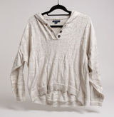 American Eagle Knit Hooded Pullover Sweater Light Gray Button Neck Size L Photo 0