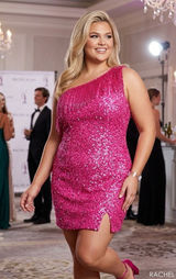 Rachel ALLAN 40150 Hot Pink Sequin One Shoulder Fringe Dress Size 12 NWT Photo 0