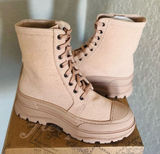 FREE‎ PEOPLE Camp Out Canvas Combat Boot, Natural, Tan/Pink, Size 8, NWT Photo 0