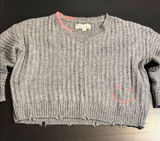 Vintage Havana‎ happy face Gray V-Neck Sweater with Pink Details Photo 0