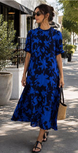 By Anthropologie Mackenzie Mock Neck Midi Dress M Blue Black Photo 0