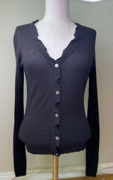 Elie Tahari Women's Silk Cashmere Ruffle Long Sleeve Button Black Cardigan XS Photo 0