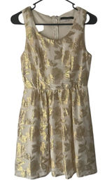 Huesday Size Small Gold Foil‎ Metallic Silk Floral Special Occasion Mini Dress Photo 0