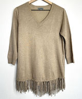Joseph A. Fringe Knit Sweater Sz L Tan Taupe Boho Festival Indie Cottage Photo 0