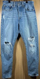 Levis 501 Jeans Women’s 27x28 Straight Leg Distressed Button Fly Vintage Denim Photo 0