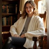 Liz Claiborne Winter White Cable Knit Shrug Sz L Photo 0