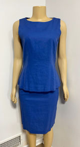 Robbie Bee Petite Royal Blue Linen Blend Peplum Top Dress 6P Photo 0