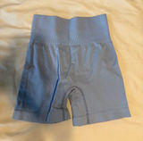 Ribbed Light Blue High-Waist Biker Shorts Photo 0