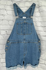 Old Navy Overall Shorts Women's XL Blue Denim Shortalls Cuffed Classic Photo 0