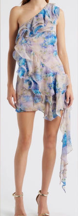 NEW Elliatt Briony Floral One-Shoulder floral blue Minidress Sz M Photo 0