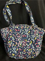 Vera Bradley Floral Quilted Navy Tote Bag Women's Shoulder Bag Photo 0