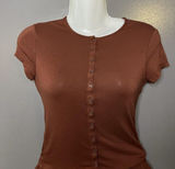 Out From Under Pajama Set Womens XXS Brown Jersey Button Front Top Shorts Lounge Photo 0
