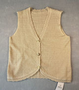 Womens Knit Vest Beige Tan V-Neck Button Scalloped Hem Small Bohemian Cottage Photo 0