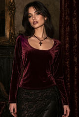 Vtg Gantos 90s Velvet Burgundy Long Sleeve Top Sz S Y2K Dark Romantic Holiday Photo 0