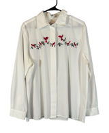 Orvis White Northern Cardinal Bird Floral Button Down Shirt Women Sz 18 VTG Photo 0