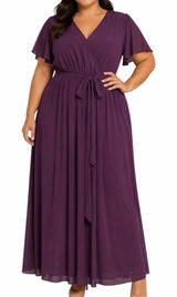 Baltic Born Maxi Dress 3XL Wrap V Neck Flutter Sleeve Belted Plum Purple Gown Photo 0