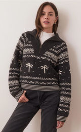 Marine Layer NWOT Whitney Quarter Zip Sweater L Palm Tree Fair Isle Après Ski Photo 0