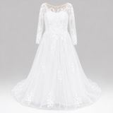 Lace Tulle Wedding Dress Women's 18W White Long Sleeve A-Line Gown Bridal EUC Photo 0