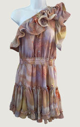Buddy Love Sofia One Shoulder Ruffle Cocktail Mini Dress M Pastel Tie Dye Fairy Photo 0