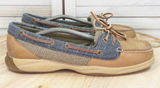 Sperry Top Sider Laguna Leather Canvas Slip On Loafer Boat Shoes Tan Blue 8 Photo 0