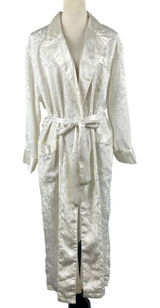 Rare‎ Vintage 90's Victoria's Secret Ivory Floral Satin Long Robe Womens Small Photo 0