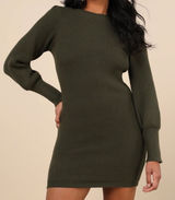 Lulus Size Small Loving You Fondly Olive Green Ribbed Knit Sweater Dress FLAW Photo 0
