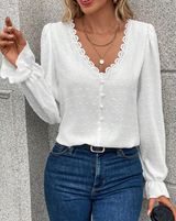 White Lace Puff Sleeve Blouse Photo 0