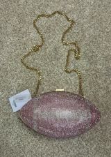 Pink Rhinestone Crystal Football Evening Clutch Gold Chain Shoulder Bag NWT Photo 0
