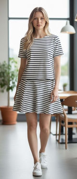 STS Sail to Sable Navy White Stripe Knit Skirt Set Tunic Top M‎ Photo 0