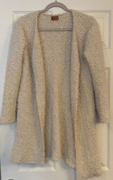 POL Boucle Eyelash Cardigan Sweater Beige Size M Boho Open Front Asymmetric Photo 0